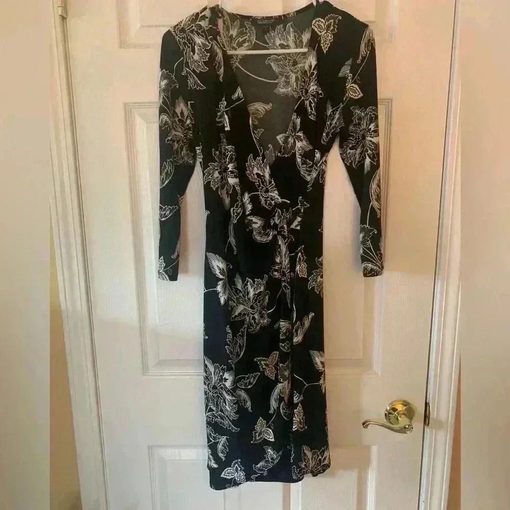 Woman’s Wrap Black Floral Glamour Dress